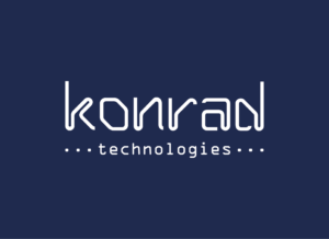 Konrad Technologies Logo White with Blue Background 300x218